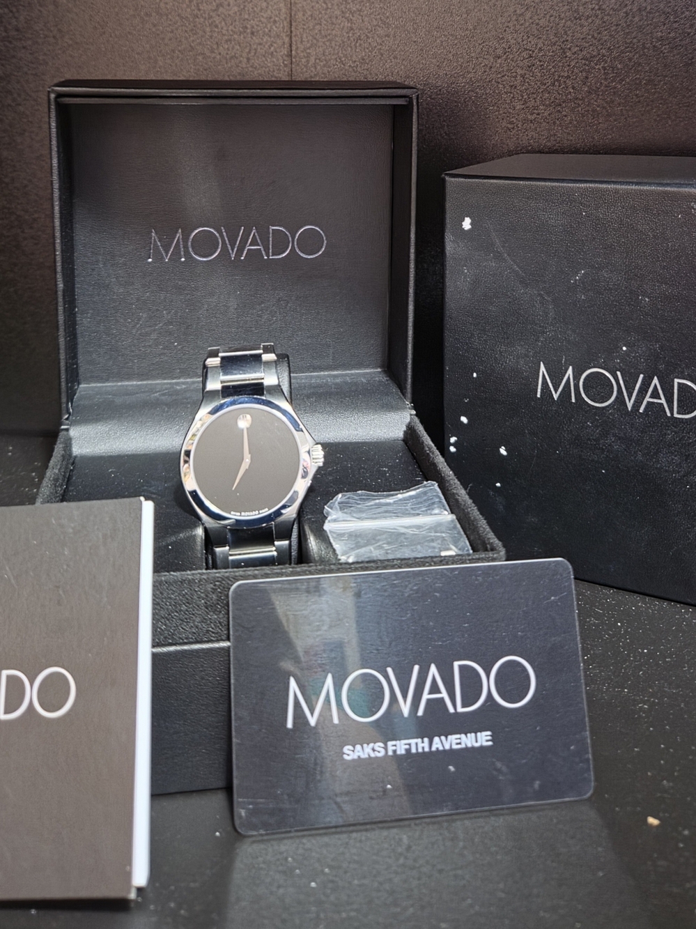 Movado Men's Black Dial Polished Stainless Steel Bracelet Watch